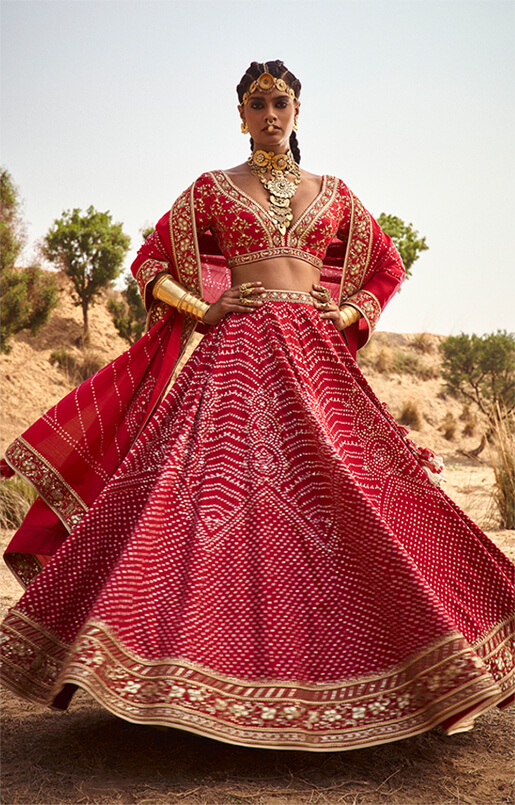 Bhuvi Bandhani Lehenga Set – Red