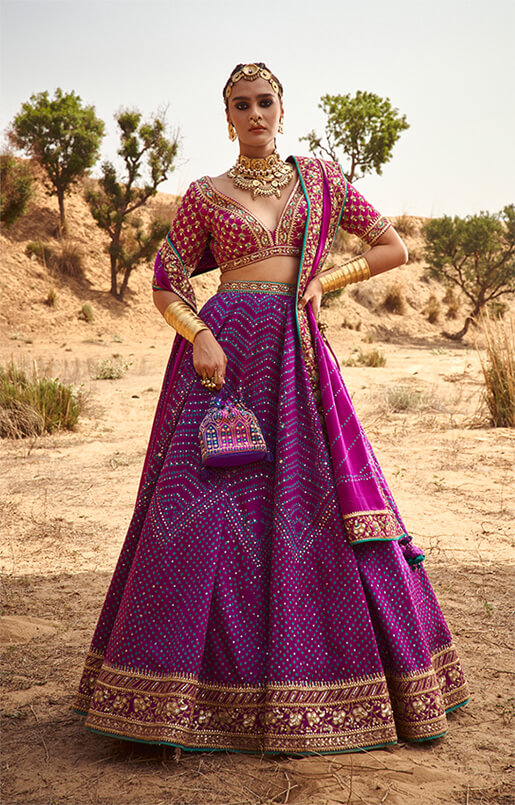 Mihik Bandhani Lehenga Set – Purple