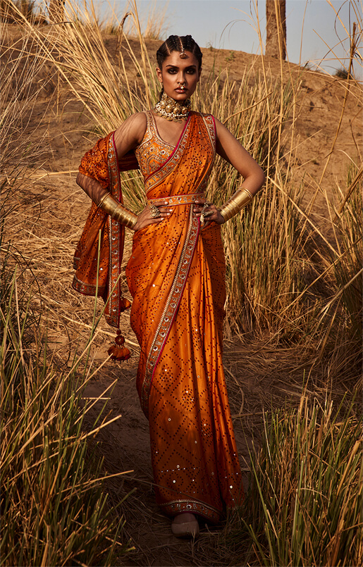 Zayna Bandhani Saree – Orange