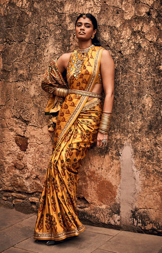 Prisha Ajrakh Saree – Mustard