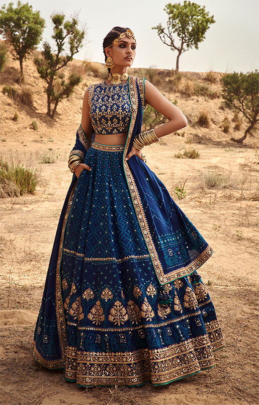 Lokesha Bandhani Lehenga Set– Navy Blue