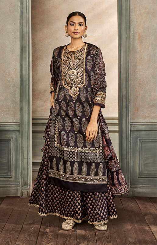 Tarita Ajrakh Sharara Set – Black