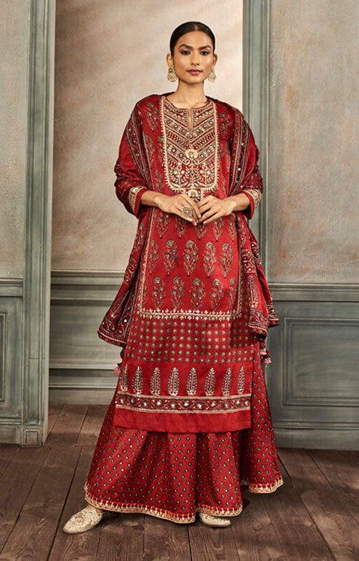 Tarita Ajrakh Sharara Set – Red